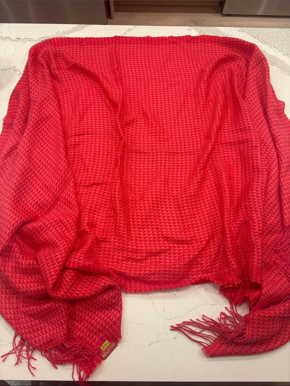 Vibrant pink/orange Waffle-Weave Fringe Wrap Scarf - Women length 78 by 30